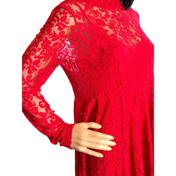 Free People Women Layered Lace Babydoll Dress Red Small Fairycore Romantic Boho - Picture 10 of 13